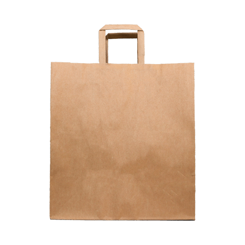 Front angle flat handle brown kraft paper bag