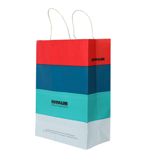 Left cross angle twisted handle kraft paper bag for roopam